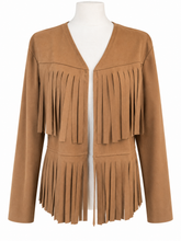 Load image into Gallery viewer, Carlie - Suedette Fringed Jacket - Tan