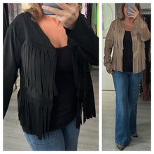 Load image into Gallery viewer, Carlie - Suedette Fringed Jacket - Tan