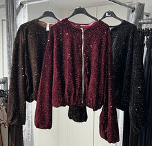 Load image into Gallery viewer, Sparkle Velvet Bomber Jacket - Berry