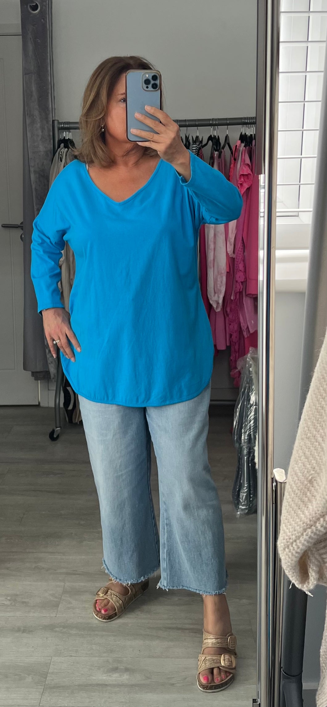 Dip hem top - turquoise