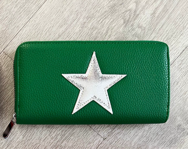 Silver star purse - green