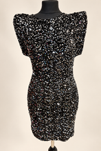 Load image into Gallery viewer, Zeena – Black Velvet &amp; Silver Sequin Dress
