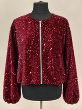 Load image into Gallery viewer, Sparkle Velvet Bomber Jacket - Berry
